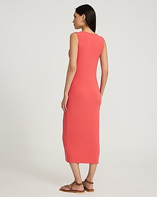 Ribbed Scoop Neck Button Down Midi Dress