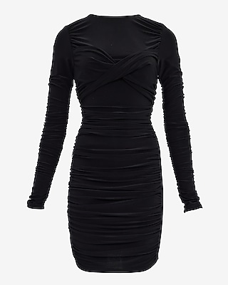 Crew Neck Long Sleeve Twist Front Ruched Mini Dress - image 5