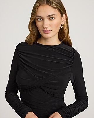 Crew Neck Long Sleeve Twist Front Ruched Mini Dress - image 2