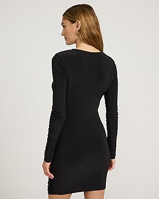 Crew Neck Long Sleeve Twist Front Ruched Mini Dress - image 3