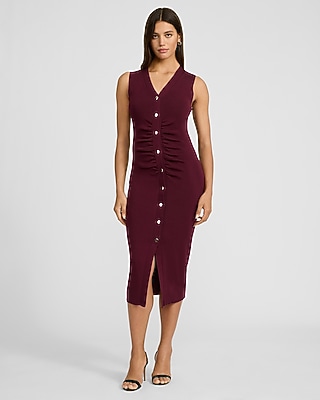 Sleeveless Button Front Ruched Midi Dress - image 4