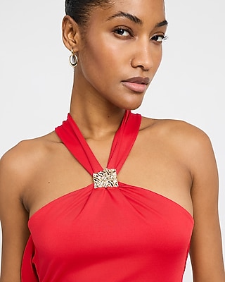 women dress halter Sleeveless Hardware Open Back Ruched Maxi dissh_size_group_10