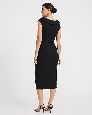 Crepe V-Neck Cap Sleeve Surplice Midi Sheath Dress