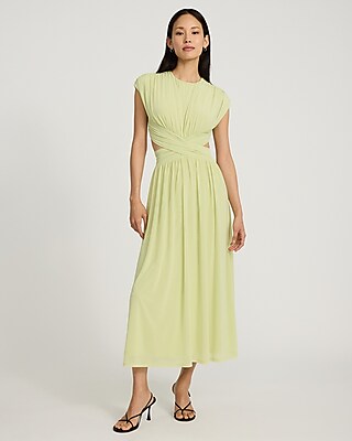 Pleated Cut Out Cap Sleeve Maxi Dress