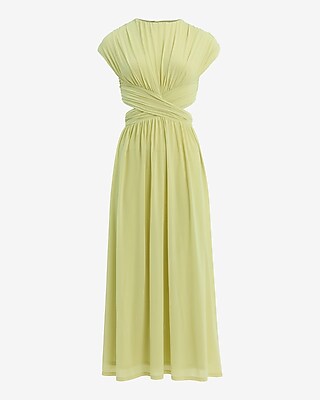 Pleated Cut Out Cap Sleeve Maxi Dress