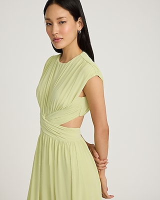 Pleated Cut Out Cap Sleeve Maxi Dress