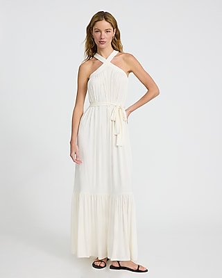 Halter Sleeveless Tie Waist Maxi Dress
