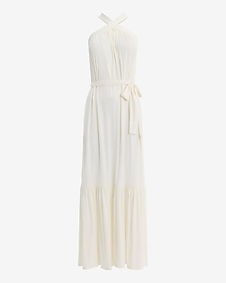 Halter Sleeveless Tie Waist Maxi Dress
