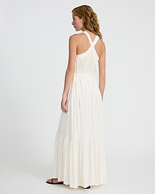 Halter Sleeveless Tie Waist Maxi Dress