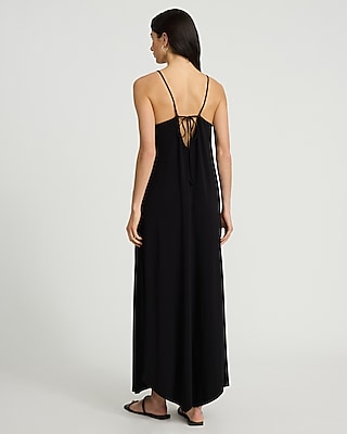 V-Neck Sleeveless Tie Back Asymmetrical Maxi Dress