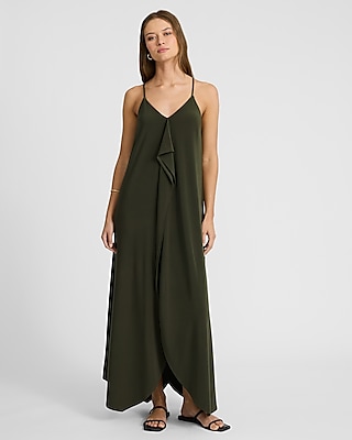 V-Neck Sleeveless Tie Back Asymmetrical Maxi Dress