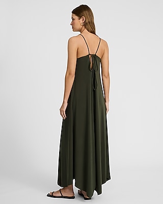 V-Neck Sleeveless Tie Back Asymmetrical Maxi Dress