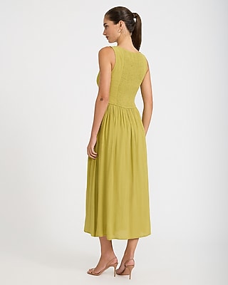 Boat Neck Smocked Back Midi Fit and Flare Dress