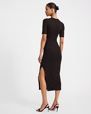 Ribbed Crew Neck Short Sleeve Ruched Maxi Dress - thumbnail 7