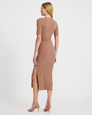 ribbed dress Jordana Long Sleeve Waist Tie Midi Beige 34 Waist Women's Iggy Rib Midi Dress