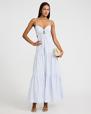 Printed Sweetheart Tie Back Tiered Maxi Dress