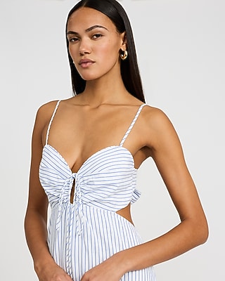 Printed Sweetheart Tie Back Tiered Maxi Dress | Express
