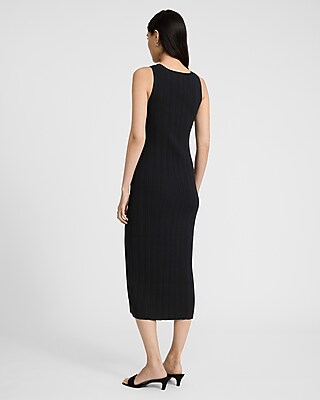 Ribbed Scoop Neck Henley Sleeveless Midi Sweater Dress