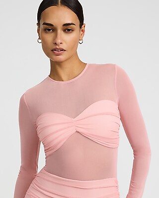 Mesh Ruched Long Sleeve Twist Front Maxi Dress - image 2