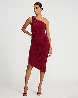 express asymmetrical dress One Shoulder Ruched Asymmetrical Midi Sheath Dress