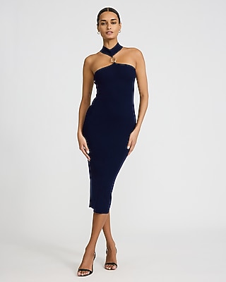 Hardware Halter Sleeveless Midi Sheath Dress