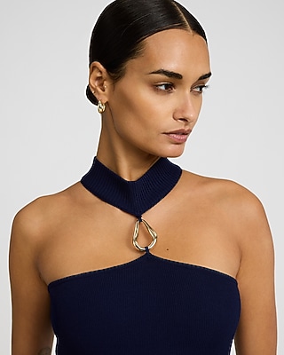 Hardware Halter Sleeveless Midi Sheath Dress