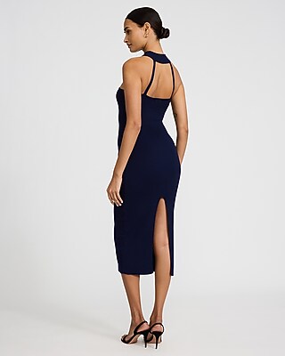 Hardware Halter Sleeveless Midi Sheath Dress
