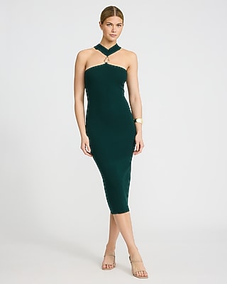 Hardware Halter Sleeveless Midi Sheath Dress