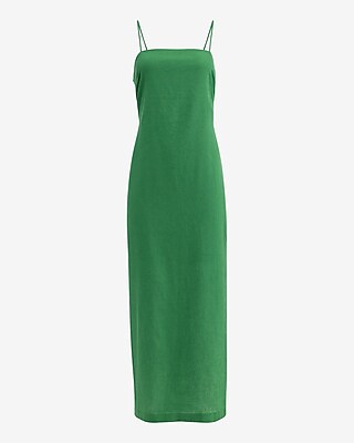 Linen-Blend Sleeveless Open Back Bow Midi Dress