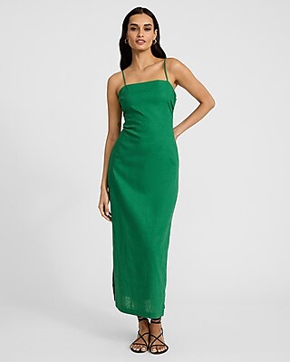 Linen-Blend Sleeveless Open Back Bow Midi Dress