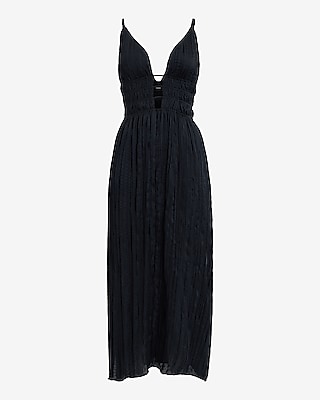 Crinkle Satin V-Neck Sleeveless Strappy Midi Dress