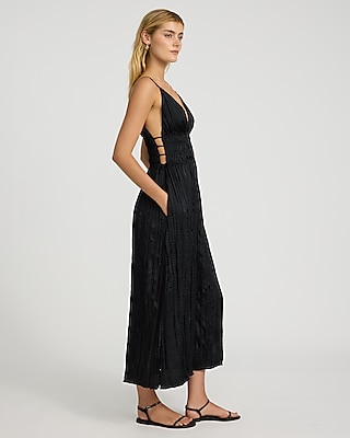 Crinkle Satin V-Neck Sleeveless Strappy Midi Dress