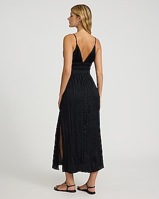 Crinkle Satin V-Neck Sleeveless Strappy Midi Dress
