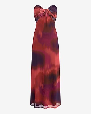 Mesh Printed Strapless Sweetheart Maxi Dress