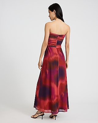 Mesh Printed Strapless Sweetheart Maxi Dress