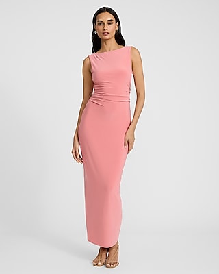 Boat Neck Sleeveless Low Twist Back Maxi Dress