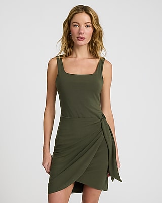 Scoop Neck Tie Wrap Mini Sheath Dress