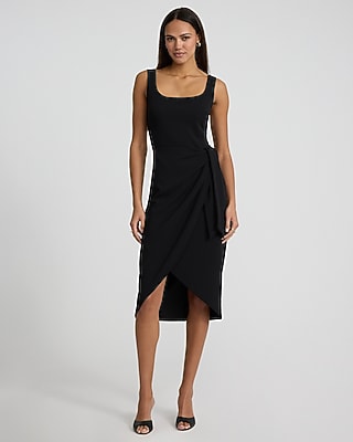 Scoop Neck Tie Wrap Midi Sheath Dress
