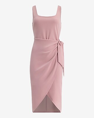 Scoop Neck Tie Wrap Midi Sheath Dress