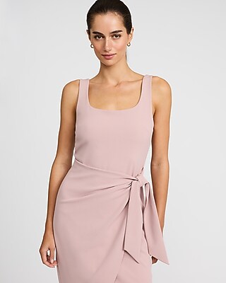 Scoop Neck Tie Wrap Midi Sheath Dress