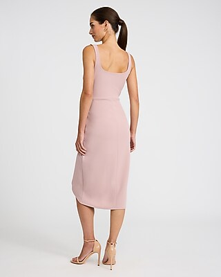 Scoop Neck Tie Wrap Midi Sheath Dress