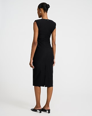 Crew Neck Cap Sleeve Ruched Midi Sheath Dress - thumbnail 6