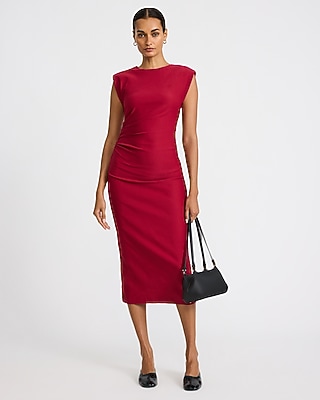 Crew Neck Cap Sleeve Ruched Midi Sheath Dress - thumbnail 7