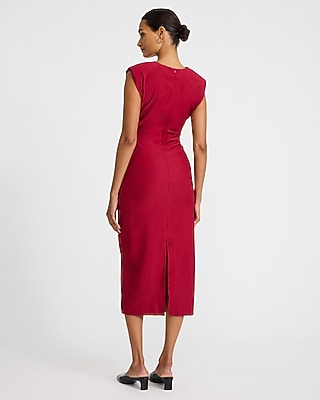 Crew Neck Cap Sleeve Ruched Midi Sheath Dress - thumbnail 8