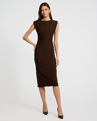 Crew Neck Cap Sleeve Ruched Midi Sheath Dress - thumbnail 3
