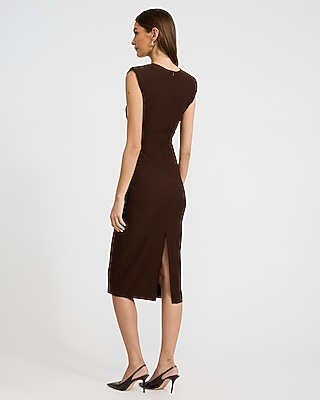 Crew Neck Cap Sleeve Ruched Midi Sheath Dress - thumbnail 4