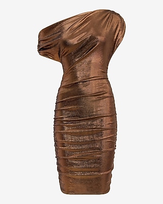 Metallic Ruched Off The Shoulder Mini Dress