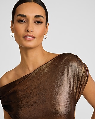 Metallic Ruched Off The Shoulder Mini Dress