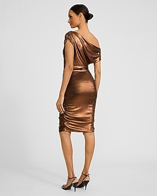 Metallic Ruched Off The Shoulder Mini Dress