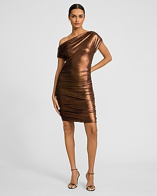 Metallic Ruched Off The Shoulder Mini Dress